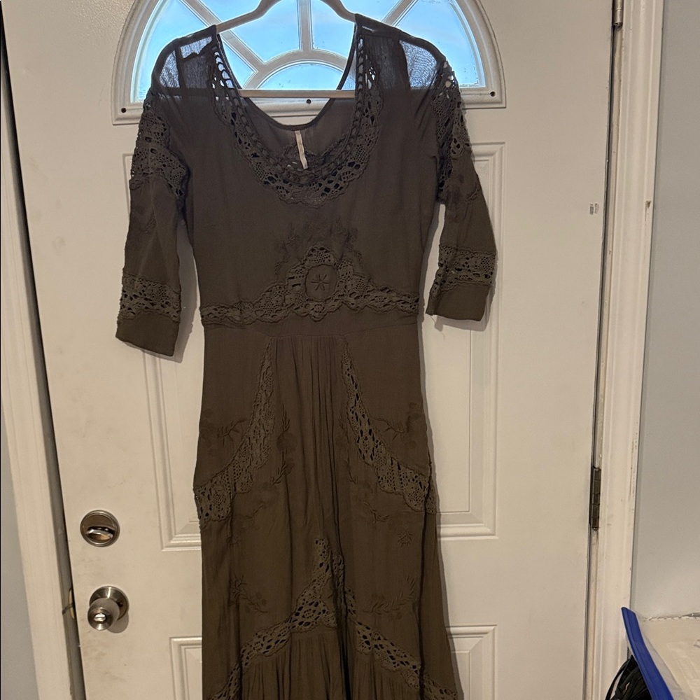 Free People Olive Lace Long Dress
